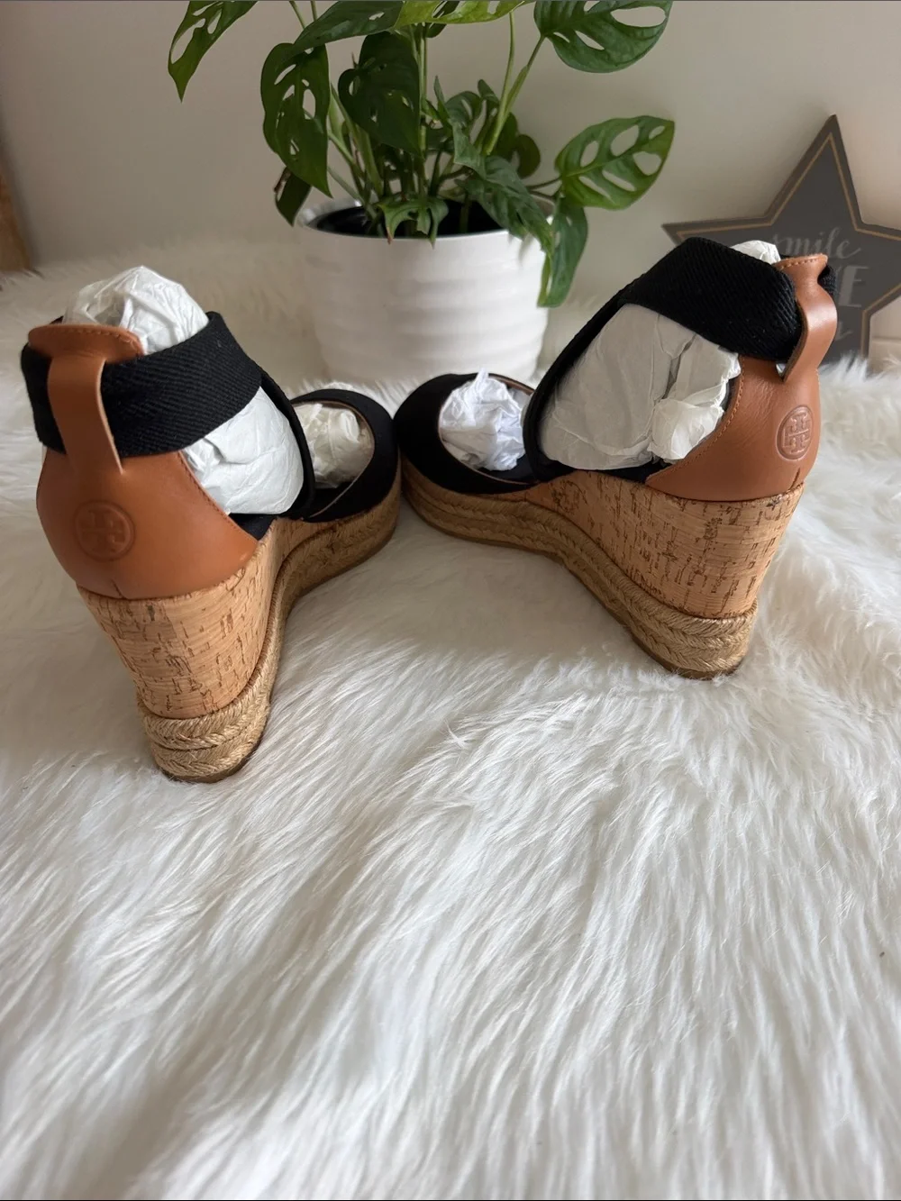Tory Burch Black Crisscross Espadrille Wedge Sandals